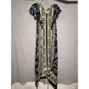 One World Dress Womens Large Multicolor Paisley Maxi Trapeze Flutter Sleeve Boho